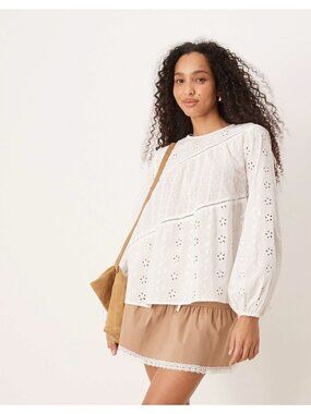 ASOS Design Curve White Eyelet Top
